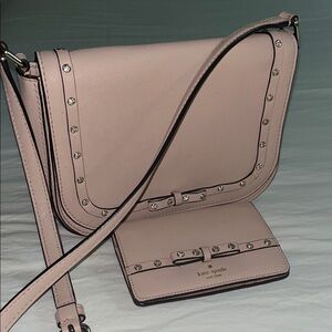 Kate Spade Blush Crossbody Bag with Stud Accents and matching wallet